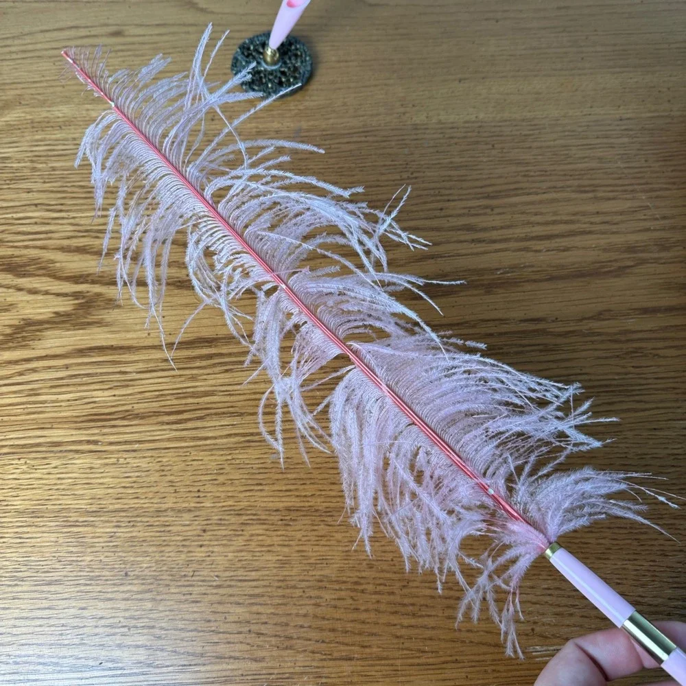 Pink Feather Ball Point Pen with Ornate Base Desk Accessory‎ Writing Tool Event
